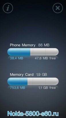 Скачать  программу Memory Status Touch (количество свободной памяти) для 5800, N97, 5530, 5230 
